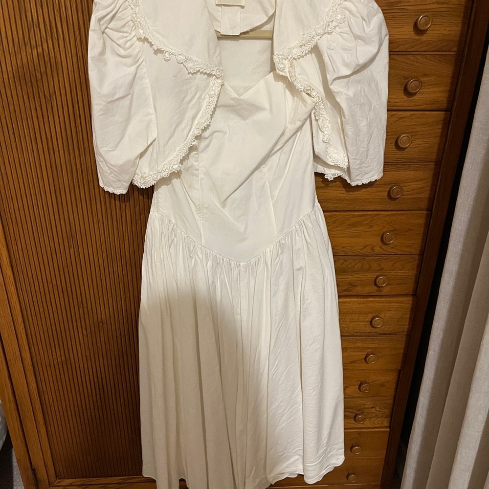 Vintage Elegant White Cotton Strapless Dress with Bolero 1990